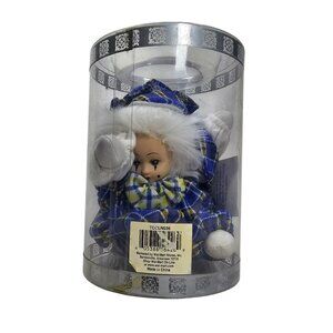 Classic Treasures Aribella 6" Porcelain Doll Pierrot Clown In Blue & Yellow Plai